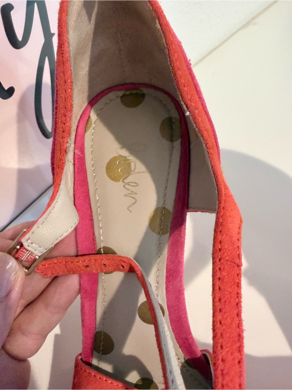 Boden Pink and Orange Suede Pointed-Toe Strappy Heels - Picture 4 of 6